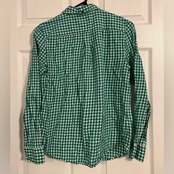 Gap Women’s The Shrunken Boyfriend Gingham Green And White Medium Long Sleeve - Picture 3 of 16